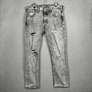 Levis Jeans Men 31x30 Gray 501 Button Fly Distressed Grunge Punk Indie Acid Wash